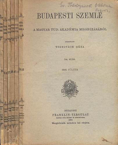 Budapesti Szemle 6 db. lapszm 1936/jlius-december (704. szm, 705. szm, 706. szm, 707. szm, 709. szm, laspszmonknt)