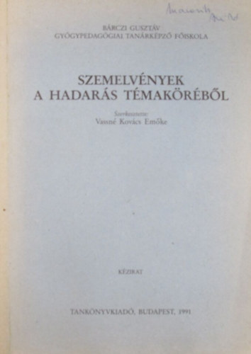 Szemelv�nyek a hadar�s t�mak�r�b�l