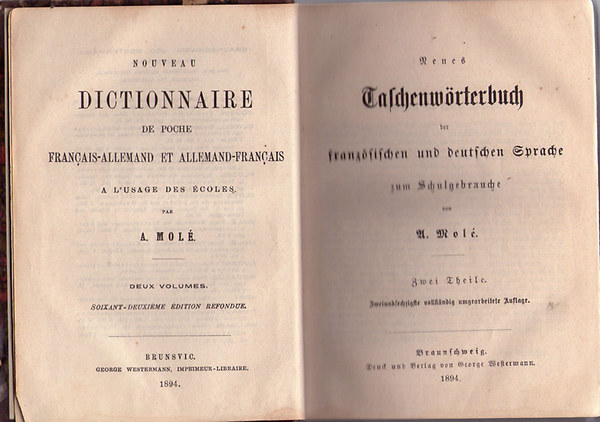 A. Mol - Neues Taschenwrterbuch / Nouveau Dictionnaire (francia-nmet kzisztr)