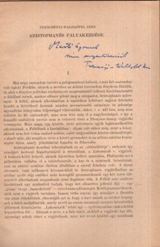 Aristophan�s p�lyakezd�se - K�l�nlenyomat - Dedik�lt