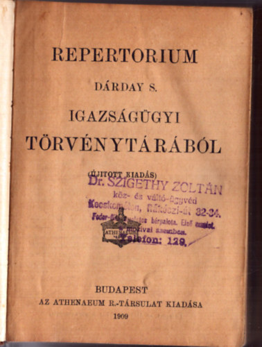 Repertorium Drday S. Igazsggyi trvnytrbl (1909)
