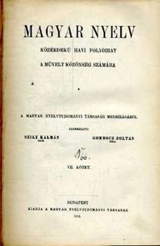Magyar Nyelv VII. vf. 1911