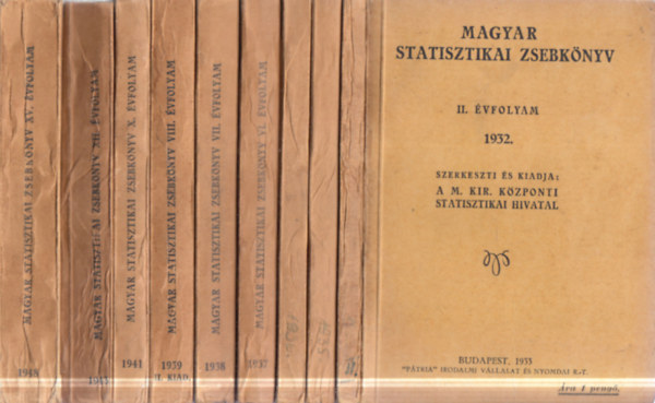 9 db . Magyar statisztikai zsebk�nyv (1932,1935,1936, 1937, 1938, 1939, 1941, 1943, 1948)