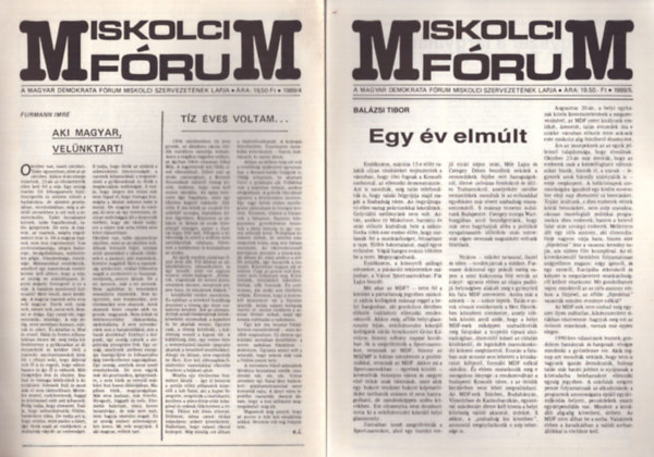 2 db Miskolci F�rum egy�tt: 1989./4 + 1989./5.