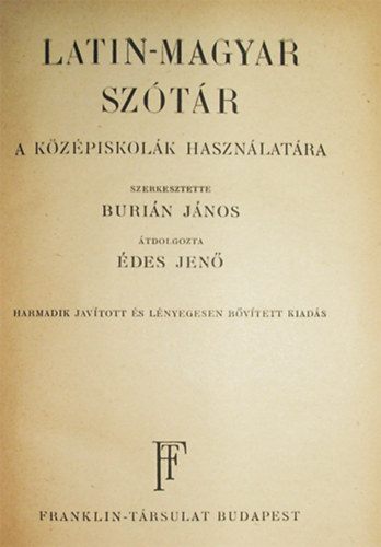 Latin-magyar sztr a kzpiskolk hasznlatra