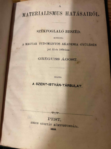 A materalismus hatsairl szkfoglal beszd