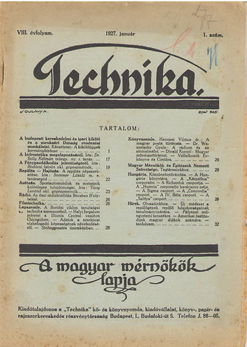Technika: A magyar mrnkk lapja 1927. janur