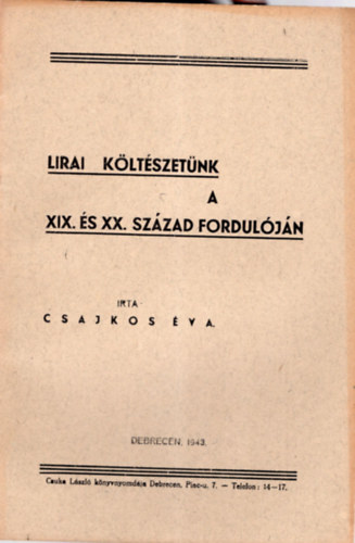 Lirai kltszetnk a XIX. s XX. szzad forduljn