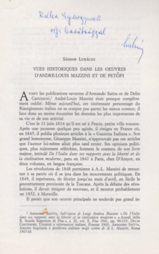 Vues Historiqes dans les oeuvres D'andr-louis mazzini et de petfi