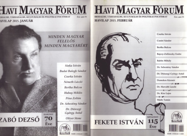 T�bb szerz� - Havi Magyar F�rum 2015. XXIII. �vfolyam (1, 2, 3. sz�mok)