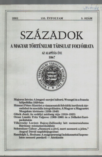 Szzadok- A Magyar Trtnelmi Trsulat folyirata 2001/3. szm.