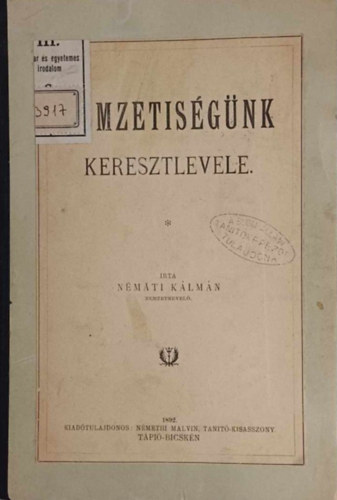 Nemzetisgnk keresztlevele (1892)