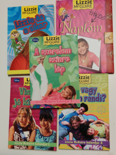 5 darab Lizzie McGuire k�nyv (A szerelem sz�nre l�p,Viszl�t j� kisl�ny,Randi vagy nem randi,Lizzie �s a siker,Titkos napl�m)