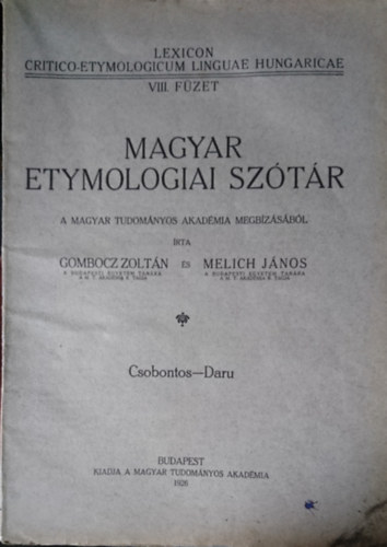 Magyar etymologiai sz�t�r VIII. f�zet
