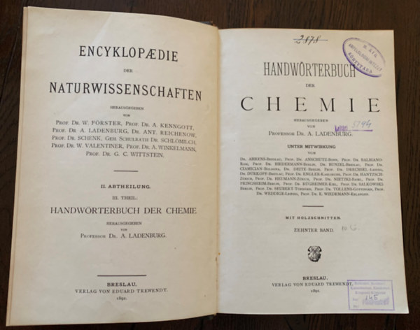 Encylkopaedie der Naturwissenschaften - II. Abtheilung - III. Theil: Handwrterbuch der Chemie