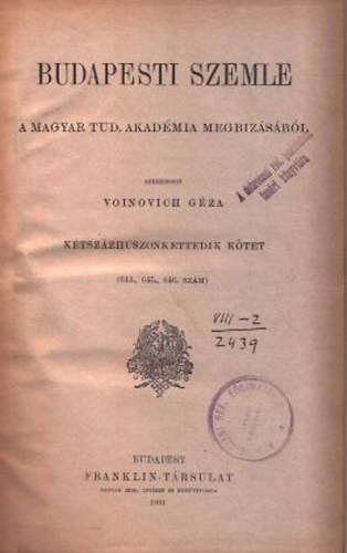Budapesti Szemle 1931. (222. ktet, 644-646. szmok)