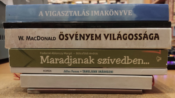 7 db valls, ima: Nem magamban beszlek; A vasrnapi szentmisk vlaszos zsoltrai A, B, C vekben; Tanuljunk imdkozni; Maradjanak szvedben...; svnyem vilgossga; Az ima klssgei; A vigasztals imaknyve