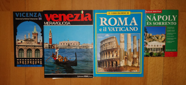4 �tik�nyv Olaszorsz�gba k�sz�l�knek (t�bbnyelv�): N�poly �s Sorrento, Vicenza (angol), Roma e il Vaticano (olasz), Venezia meravigliosa (olasz)