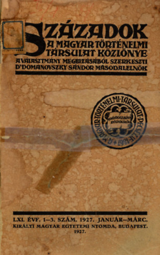 Szzadok 61. vfolyam 1927