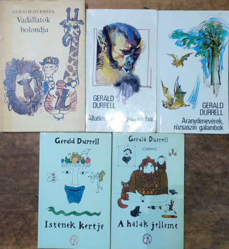 5db Gerald Durrell regny - Vadllatok bolondja, llatkert a poggyszomban, Aranydenevrek, rzsaszn galambok, Istenek kertje, A halak jelleme