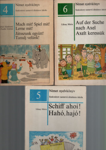 3 db Nmet nyelvknyv egytt: Auf der Suche nach Axel, Axelt keressk,  Schiff ahoi, Hah, haj,  Mach mit, Spiel mit, lerne mit, Jtsszunk egytt, Tanulj velnk.
