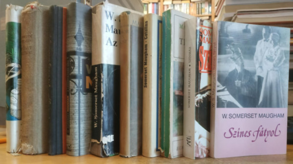 10 db Maugham: Sznes ftyol; Tli utazs; Sznhz; Catalina; Az oroszlnbr; Akkor s most; A legsttebb ra; Az rdg sarkantyja; A vgzet jtkai; Egy tvoli gyarmaton