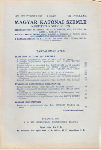Magyar Katonai Szemle 1937. szeptember (VII. vf, 9. szm)