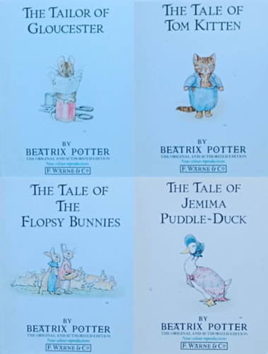 4 db Beatrix Potter meseknyv: The Tailor of Gloucester + The Tale of Jemima Puddle-Duck  +  The Tale of Tom Kitten + The Tale of the Flopsy Bunnies