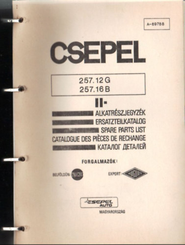 Csepel 257.12 G, s  257.16 B - II- Alkatrszjegyzk