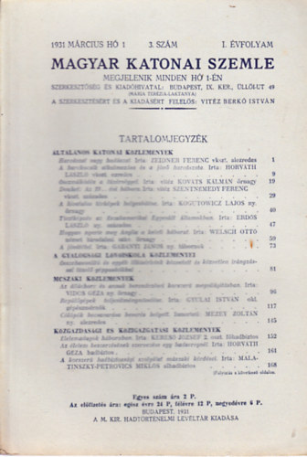 Magyar Katonai Szemle 1931. m�rcius (I. �vf, 3. sz�m)