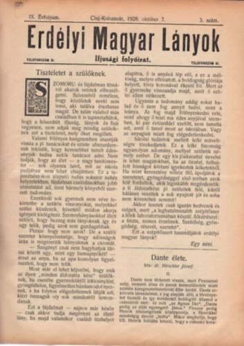 Erdlyi Magyar Lnyok - ifjsgi folyirat IX. vf. 1928. szeptember 23-1929. jnius 15 ( 1-36. szm, teljes vfolyam )