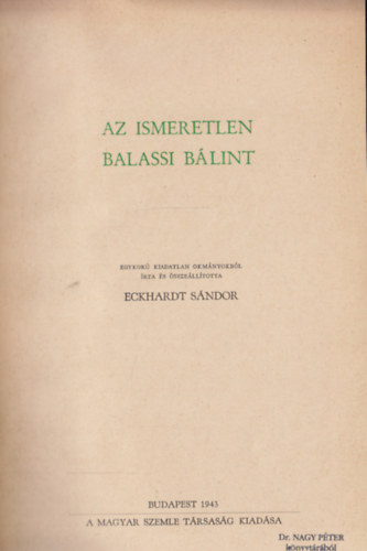 Az ismeretlen Balassi Blint