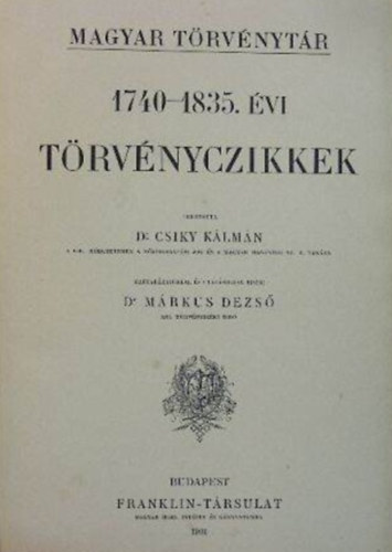 1740-1835. vi trvnyczikkek (magyar trvnytr)