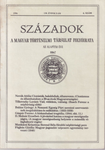 Szzadok A Magyar Trtnelmi Trsulat Folyirata 130. vf. 1996. 6.szm