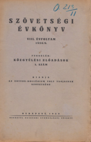 Szvetsgi vknyv VIII. vfolyam 1928/9