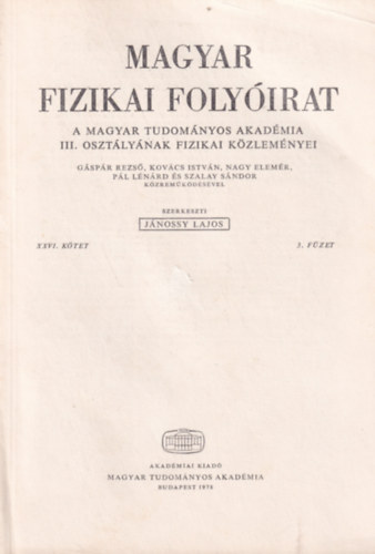 Magyar fizikai folyirat XXVI. ktet 3. fzet
