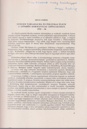 Szeged t�rsadalma �s politikai �lete a G�mb�s korm�nyzat id�szak�ban 1932-36 - dedik�lt