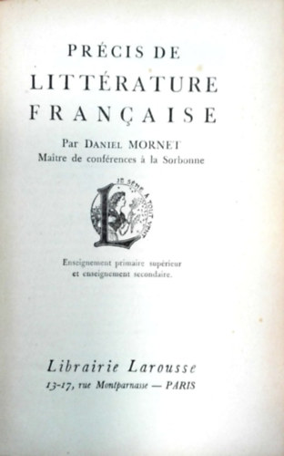 Prcis de littreture Francaise