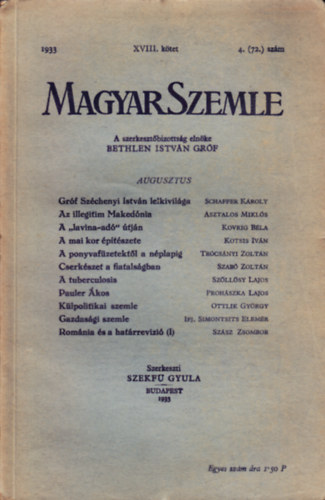 Magyar Szemle 1933. augusztus XVIII. ktet 4. (72.) szm