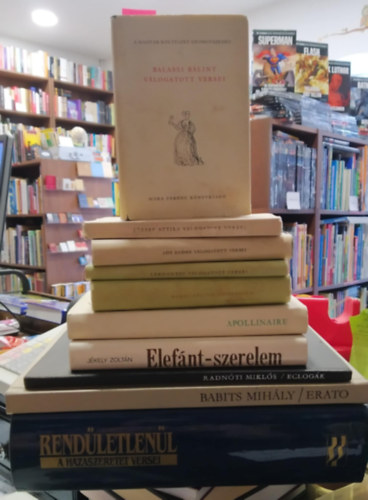 10 db-os KNYVMENT AJNLAT, vers: Rendletlenl- A hazaszeret versei+ Erato+ Eclogk+ Elefnt-szerelem+ Apollinaire versei+ Romn kltk antolgija+ Lermontov vl.versei+ Ady Endre vl.versei+ Jzsef Attila vl. versei+ Balassi Bl