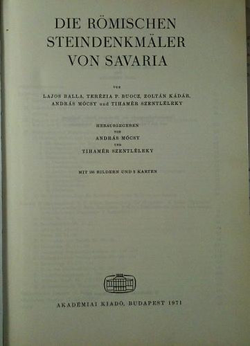 Die R�mischen steindenkm�ler von Savaria