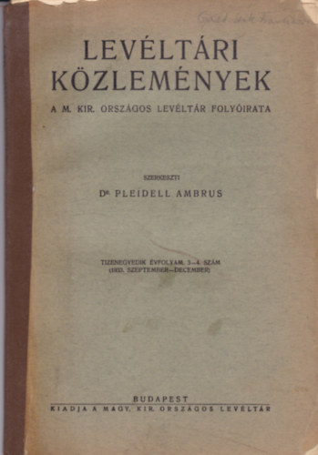 Levltri kzlemnyek 11.vf. - 3-4. szm (1933. szeptember-december)