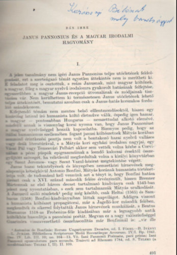 Janus Pannonius s a magyar irodalmi hagyomny I. - Klnlenyomat - Dediklt