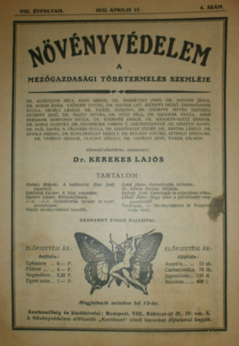 Dr. Kerekes Lajos  (szerk.) - Nvnyvdelem VIII. vfolyam 4. szm