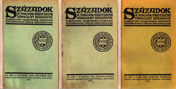 Szzadok LX. vf. 1926. 1-3., 7-8., 9-10. szmok