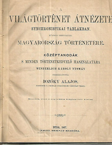 A vilgtrtnet tnzete synchronistikai tblkban, klns tekintettel Magyarorszg trtnetre