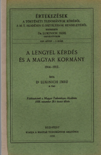 A lengyel k�rd�s �s a magyar korm�ny 1914-1917.