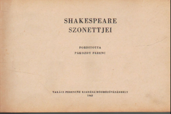P�kozdy Ferenc  (ford.) - Shakespeare szonettjei