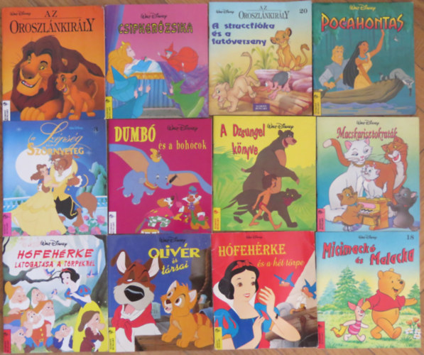 Walt Disney mini sorozat 12 fzete csomagban: A struccfika s a futverseny; Pocahontas; Az Oroszlnkirly; Csipkerzsika; A Szpsg s a Szrnyeteg; Dumb s a bohcok; A dzsungel knyve; Macskarisztokratk; Hfehrke s a ht t