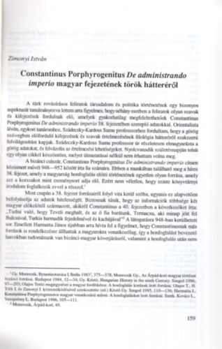 Constantinus Porphyrogenitus De administrando imperio magyar fejezetnek trk htterrl - Klnlenyomat